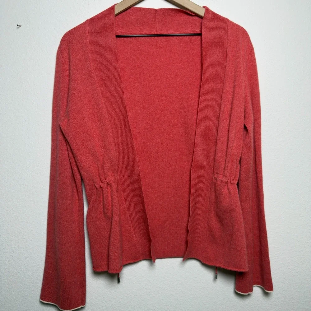 Brunello Cucinelli Women 100% Cashmere Cardigan‎ Sweater Medium Red Bell Sleeve